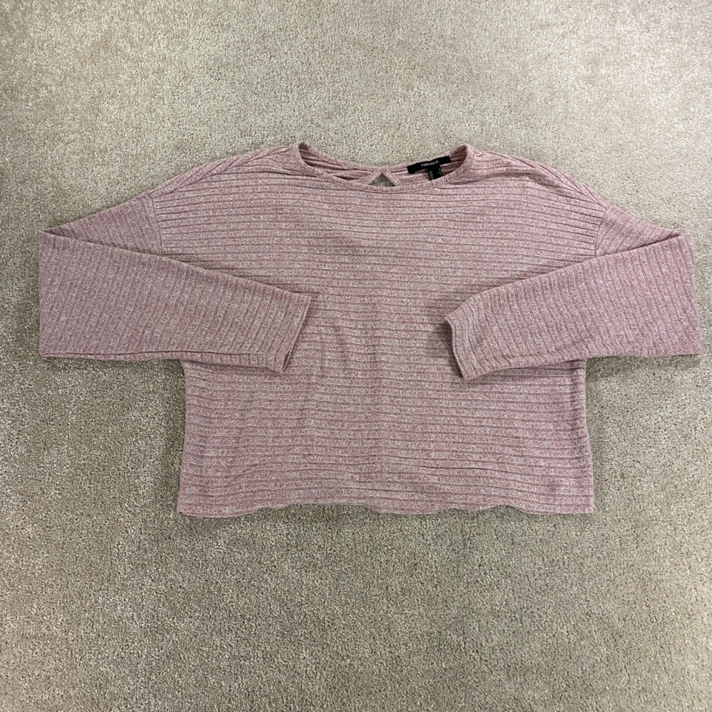 Forever 21 Knit Top Womens Small Pink Ribbed Keyhole Back Drop Shoulder
